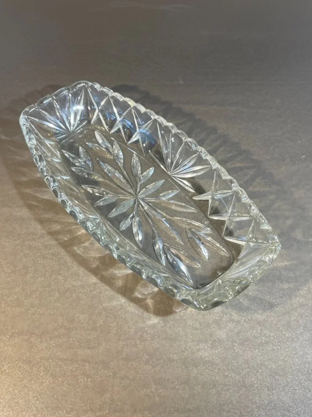 Vintage Pressed Glass Oblong Candy Bowl/Cracker Dish with Scalloped Rim (#711)